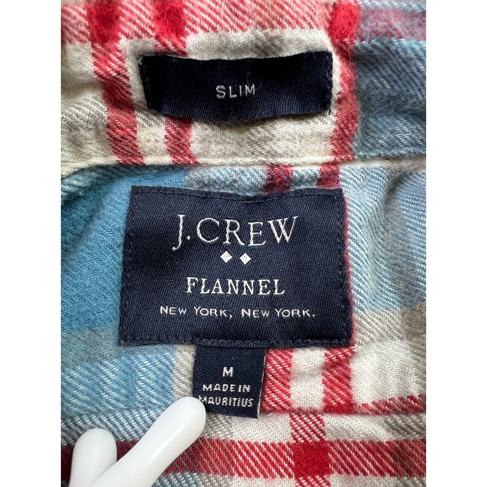 J.Crew Flannel Shirt Mens Medium Blue Plaid Slim Long Sleeve Button Up Casual - Picture 4 of 8